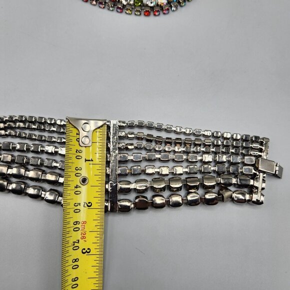 Rainbow Rhinestone Bracelet & Choker Aurora Borealis Silver Tone Brilliant Set - Picture 9 of 13